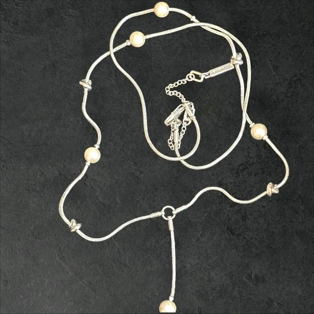 Kenneth Cole Silver Tone‎ Long Y-Drop Station Necklace 30